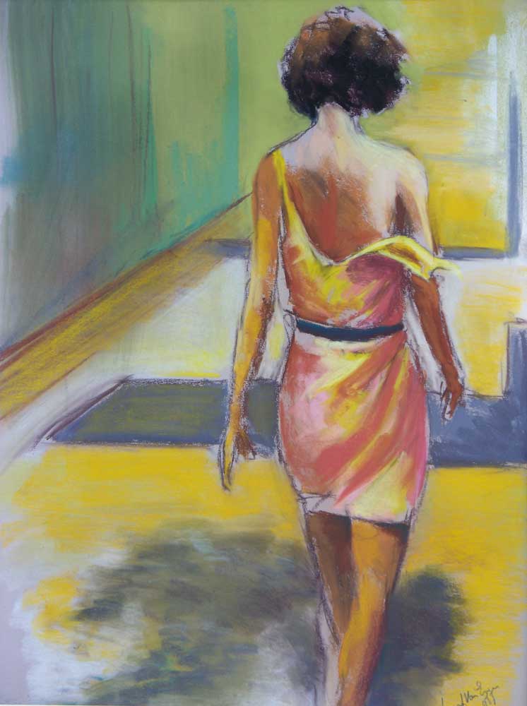vrouw-op-straat-pastel-50x70